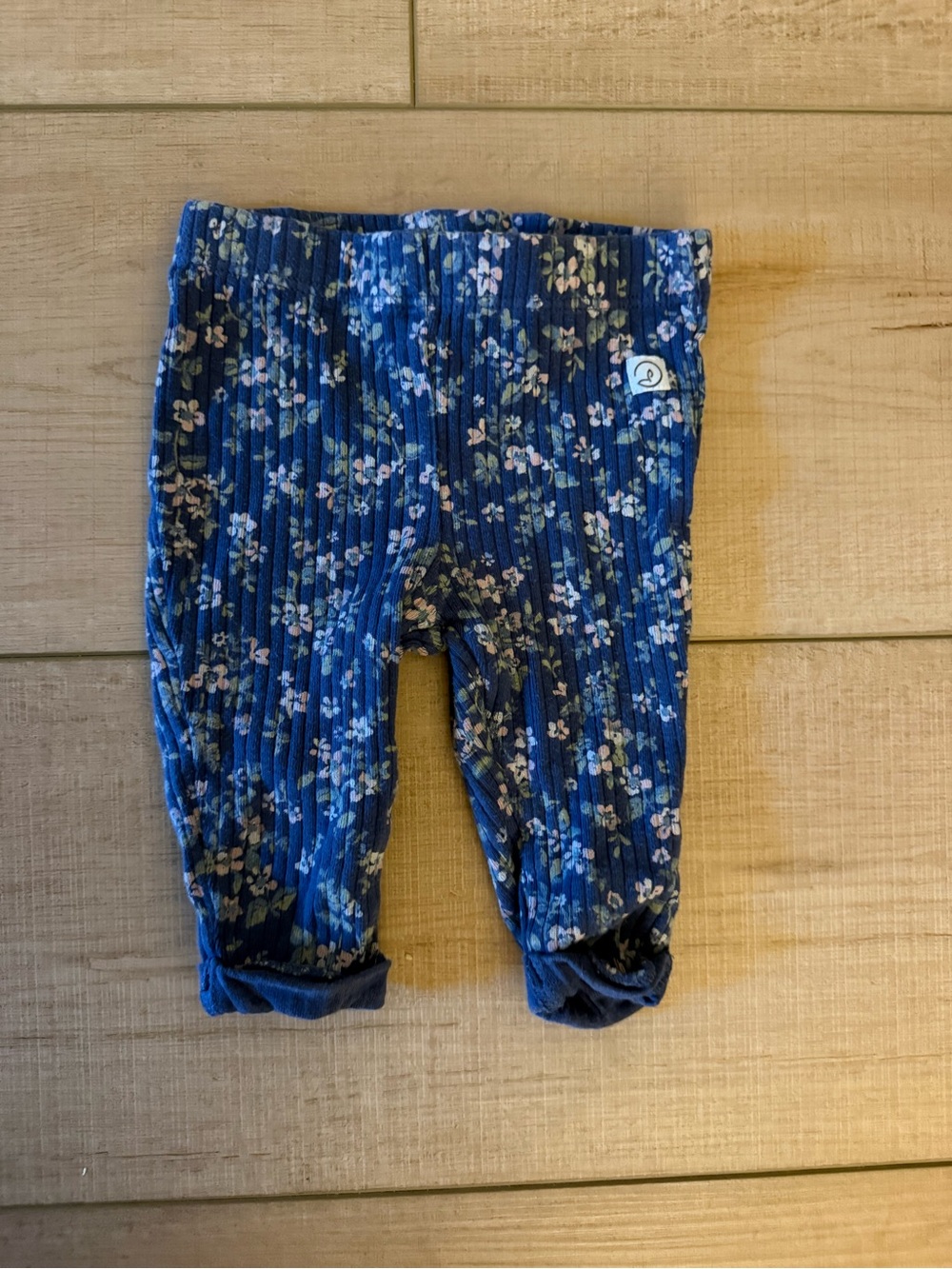 Little Planet Baby Girls Ribbed Organic Cotton Leggings Floral Blue 3 Months